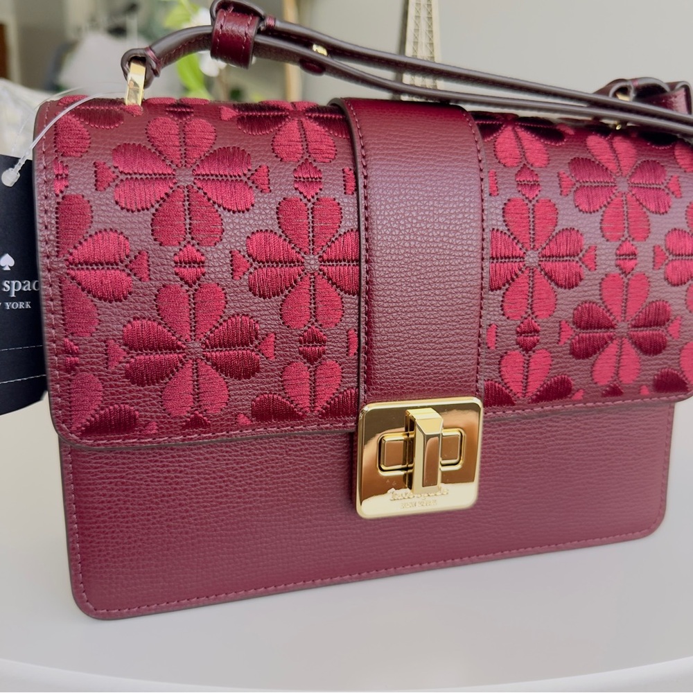 KATE SPADE Maroon Embroidered Floral Limited Edition Crossbody Bag - Picture 4 of 14